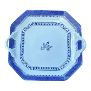 Late 20th Century Spode Handled Cake Plate in Old Bedford Blue Pattern