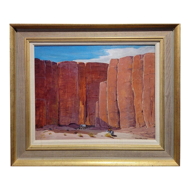 Charles Henry Reynolds -Navajo Indians Crossing a Large Canyon-Oil Painting For Sale