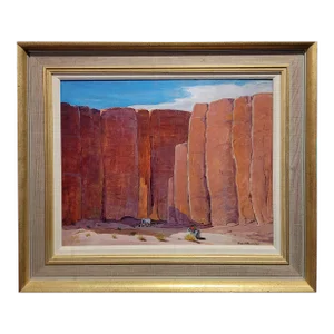 Charles Henry Reynolds -Navajo Indians Crossing a Large Canyon-Oil Painting