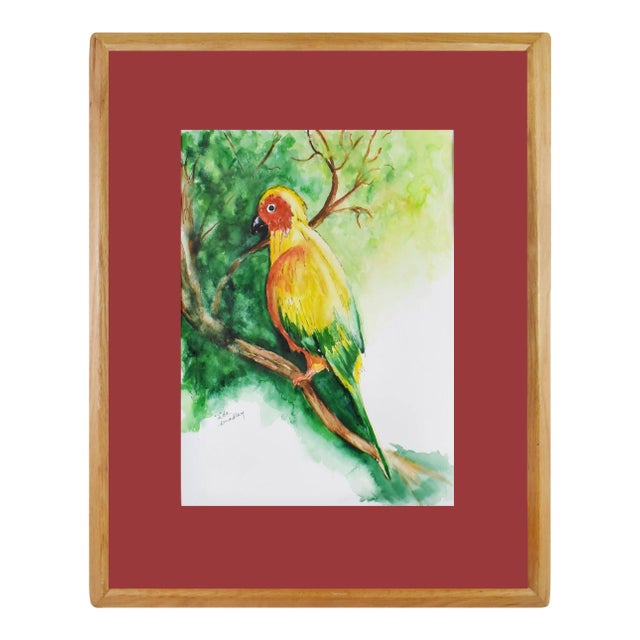 Vintage Watercolor Tropical Parrot Painting by Ida Bradley For Sale