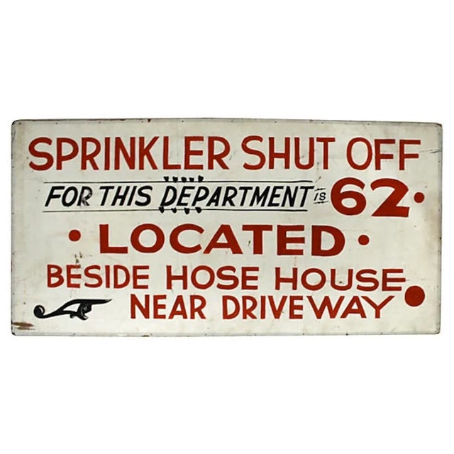 1940s Vintage Red and White Sprinkler Sign For Sale - Image 5 of 5