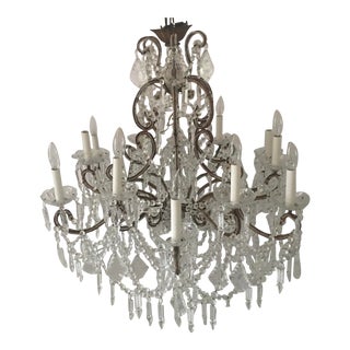 Vintage Maria Teresa 12 Arm Gold Crystal Chandelier 31” For Sale
