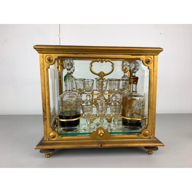 Traditional 1960s Vintage Brass and Glass Liqueur Box Set For Sale - Image 3 of 12