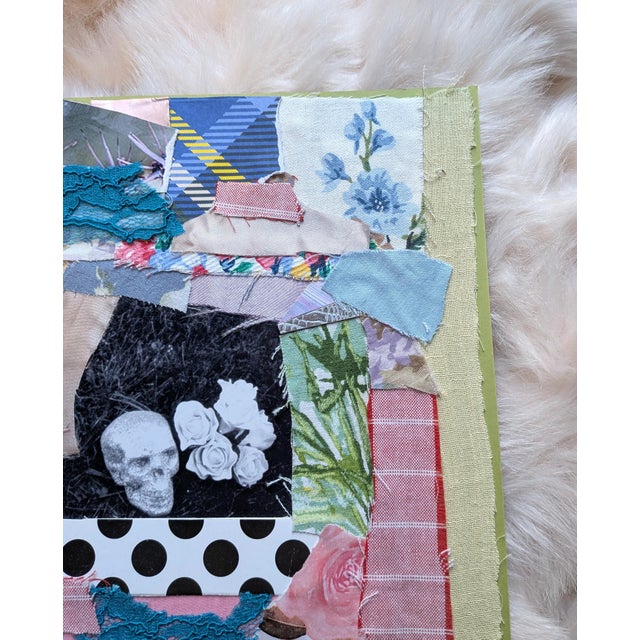 Contemporary Abstract Skull and Roses Maximalist Mixed Media Collage For Sale - Image 4 of 7