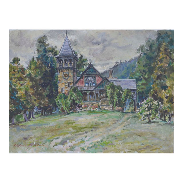 Mid Century Black Forest Chalet Landscape, Original Oil on Canvas For Sale
