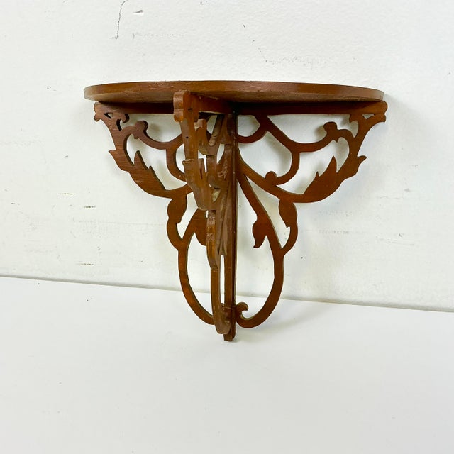 1960s Vintage Americana Boho Chic Folk Art Fret Work Pine Wall Bracket Shelf For Sale - Image 4 of 15