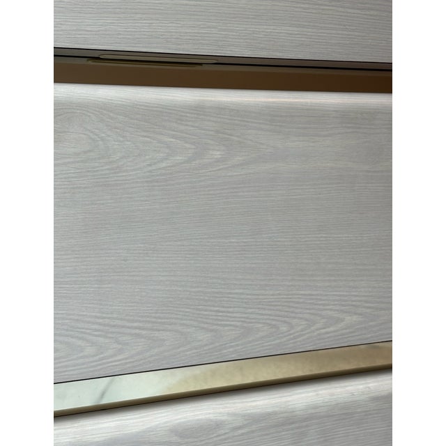 Contemporary Rare Architectural Postmodern Tall 5 Drawer Chest With Brass Inlay Mirrored Accents, C. 1980s, Mahey Inspired For Sale - Image 3 of 8