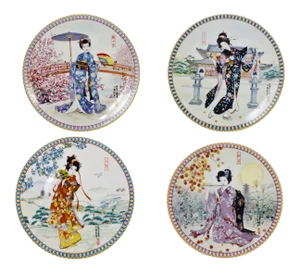 Vintage 1990s Decorative Poetic Vision of Japan Ketsuzan-Kiln Plates - Set of 4