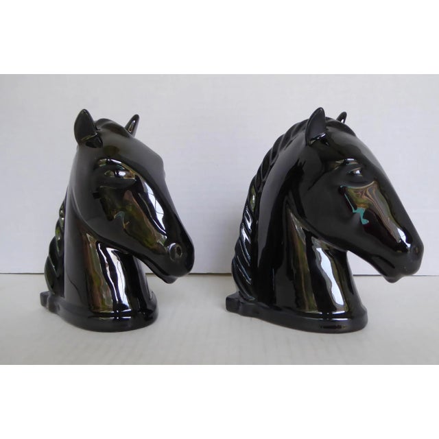 American Deco Pair of Ceramic Black Horse Head Bookends by Abingdon Pottery, 1940s For Sale - Image 4 of 11