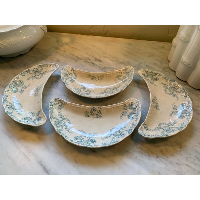 Antique English Teal Transferware Bone Dishes - Set of 4 For Sale - Image 4 of 16