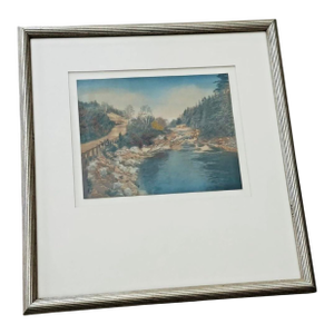Vintage Framed Signed Wallace Antique Signed Nutting Hand Colored Photo Museum Glass