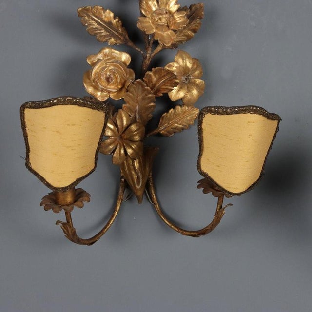 Antique Iron and Gilded Wood Wall Lamps, Italy, 19th Century, Set of 2 For Sale - Image 3 of 7