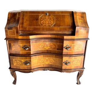 Vintage Inlaid Walnut Secretaire, 1950s For Sale