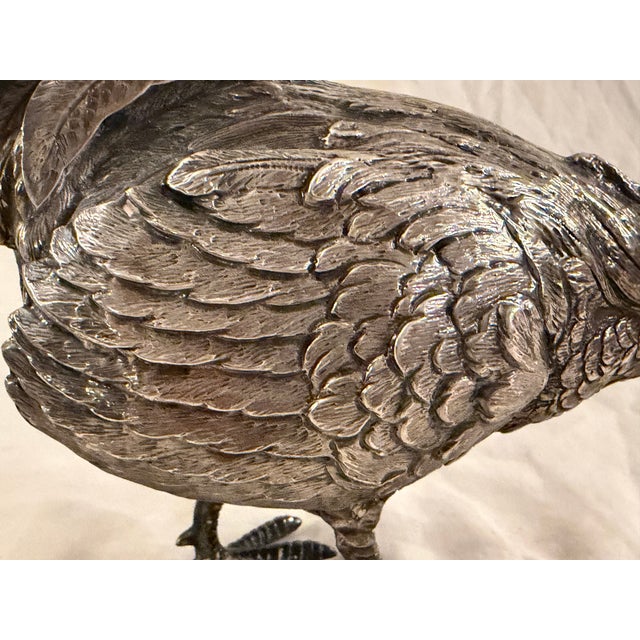 Mid-20th Century Spanish 915 Silver Chicken Figurine With Detailed Feather Work For Sale - Image 10 of 11