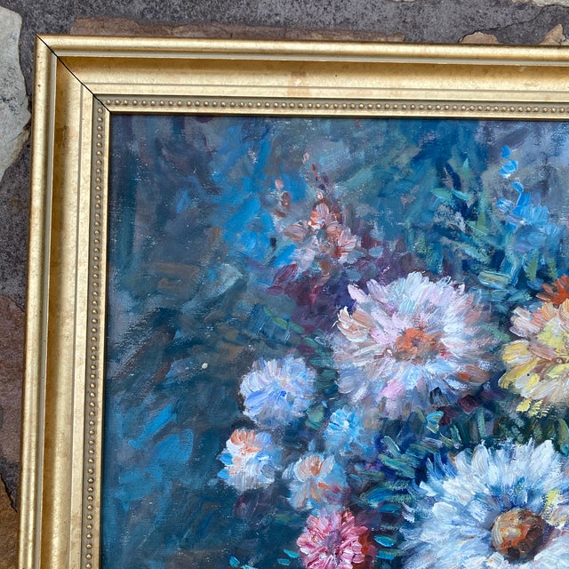 Vintage Floral Still Life Oil on Canvas Signed Denver ~ Framed For Sale - Image 4 of 11