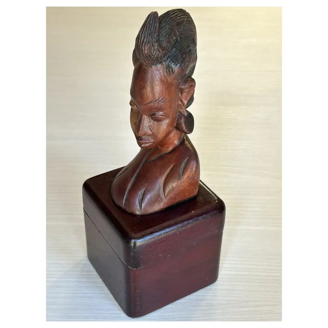 Figurative Ooak Carved African Woman Figural Trinket Box For Sale - Image 3 of 8