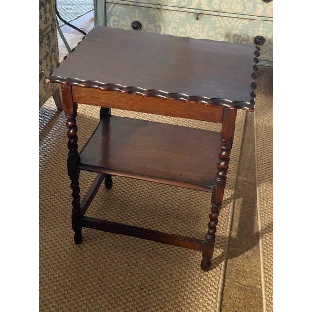 Nice 2 tier English Barley Twist side table with scalloped top Circa 1930.