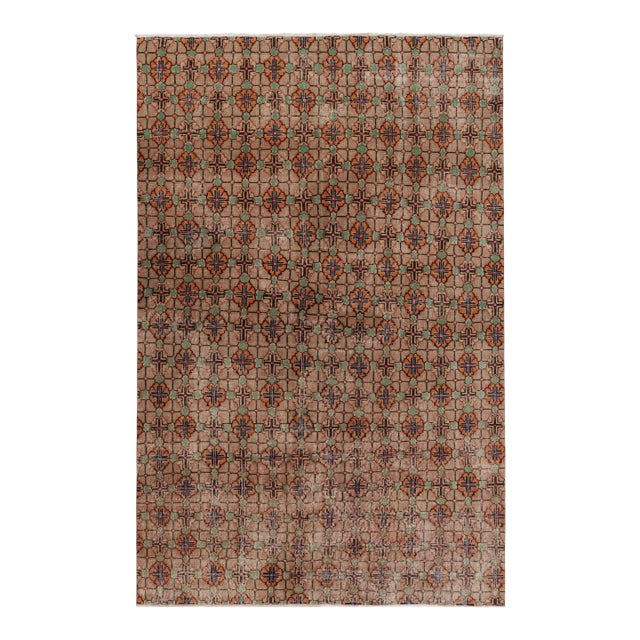 Vintage Turkish Rug, Brown and Beige With All-Over Floral Patterns – Rug & Kilim For Sale