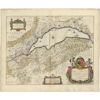Antique Atlas Map of Geneva and Léman from Blaeu, 1642 For Sale