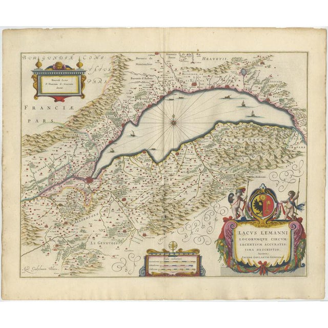Antique Atlas Map of Geneva and Léman from Blaeu, 1642 For Sale