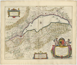Antique Atlas Map of Geneva and Léman from Blaeu, 1642
