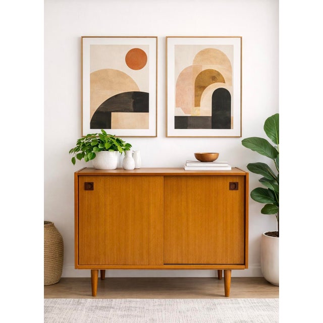 Mid Century Modern Teak Jr. Credenza | Danish Storage Entryway Cabinet, Circa 1960's For Sale - Image 4 of 12