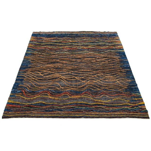 Moroccan 10 X 14 Modern Moroccan Style Wool Rug Handmade With Multicolor Abstract Design For Sale - Image 3 of 7
