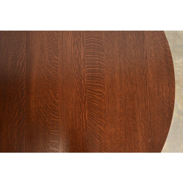 Stickley Brothers Antique Mission Oak Arts & Crafts Pedestal Extension Dining Table, Newly Refinished For Sale - Image 10 of 13
