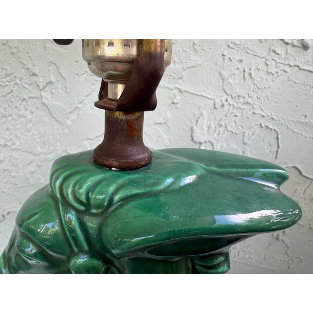Emerald Vintage Emerald Green Glazed Ceramic Donkey Table Lamp – Art Deco Style – 22” Tall For Sale - Image 8 of 11