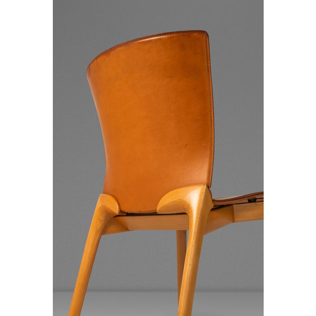 Set of Four (4) Patinaed Italian Scadinavian Modern 'Cos' Dining Chairs in Beech & Leather by Josep Lluscà for Cassina, Italy, C. 1990s For Sale - Image 13 of 18