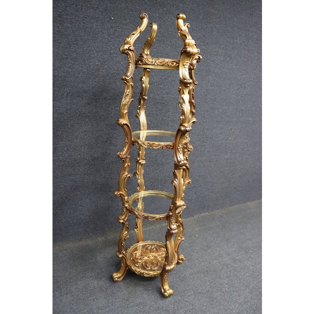 Hollywood Regency Gilt Wood and Glass Etagere Display Stand For Sale - Image 11 of 11