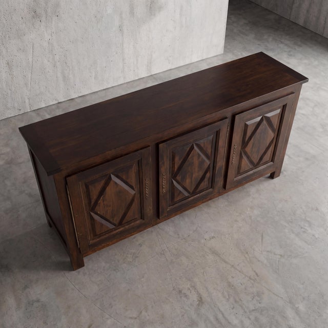 Mid-Century Modern Vintage French Brutalist Diamond-Point Sideboard, 1970s For Sale - Image 3 of 7