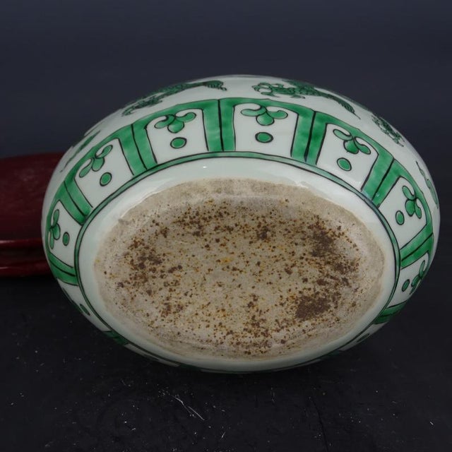 Green Chinese Vintage Ceramic Vase,Ming Dynasty Xuande Marked Green Color Porcelain Moonflask Vase Hand Painted Dragon Pattern For Sale - Image 8 of 8
