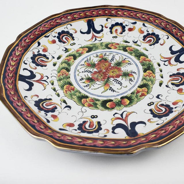 Red Decorative Round Ceramic Traditional Portuguese Style Platter For Sale - Image 8 of 8