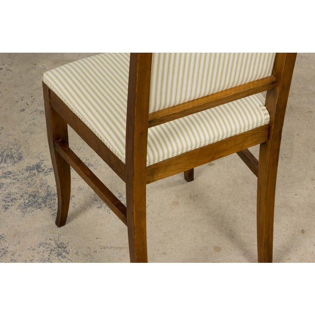 French Art Deco Maple Accent Side Chairs With Sage Green Stripe – A Pair For Sale - Image 10 of 17