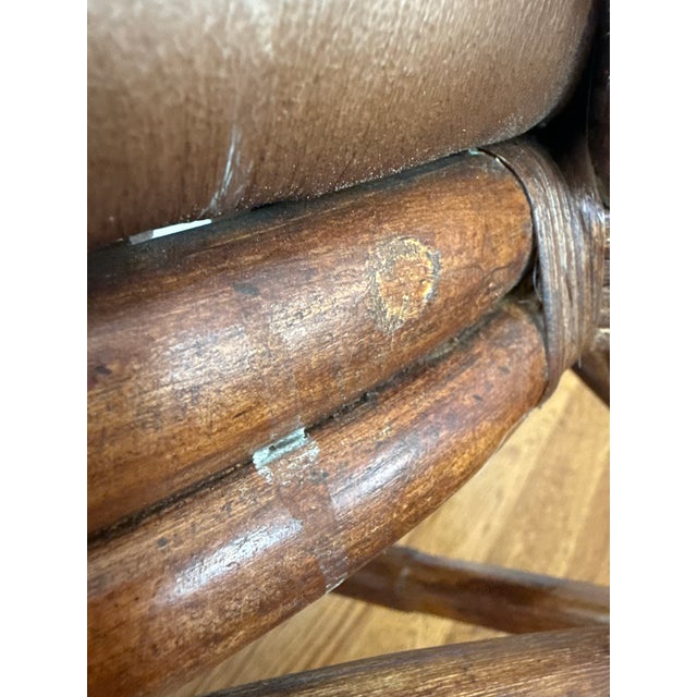 Vintage British Colonial–Style Cane & Rattan Armchair With Leather Seat For Sale - Image 11 of 11