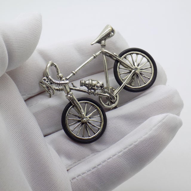 Dynamic vintage miniature depicting a racing bicycle, handcrafted in Italy between the 1980s and 1990s in authentic...