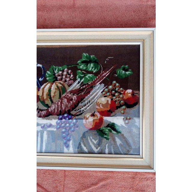 Tapestry in A Wooden Frame With Veneer. Nice, Preserved. There is glass on the front and papers on the back. Beautiful,...