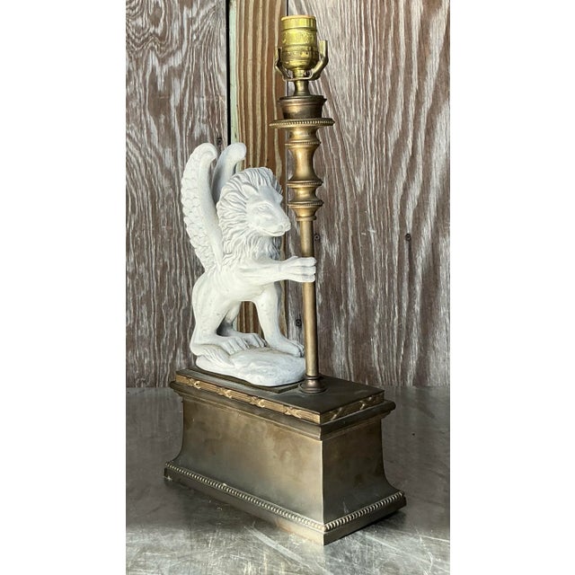 Vintage Neoclassical Chapman Winged Lion Lamp For Sale In West Palm - Image 6 of 10