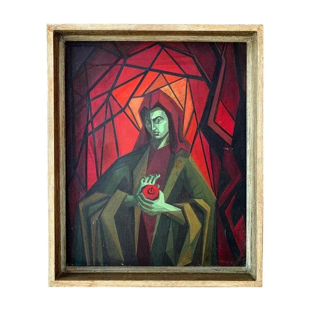 Vintage Cubist Painting by Kannon 1953 Mid Century Modern For Sale - Image 4 of 4