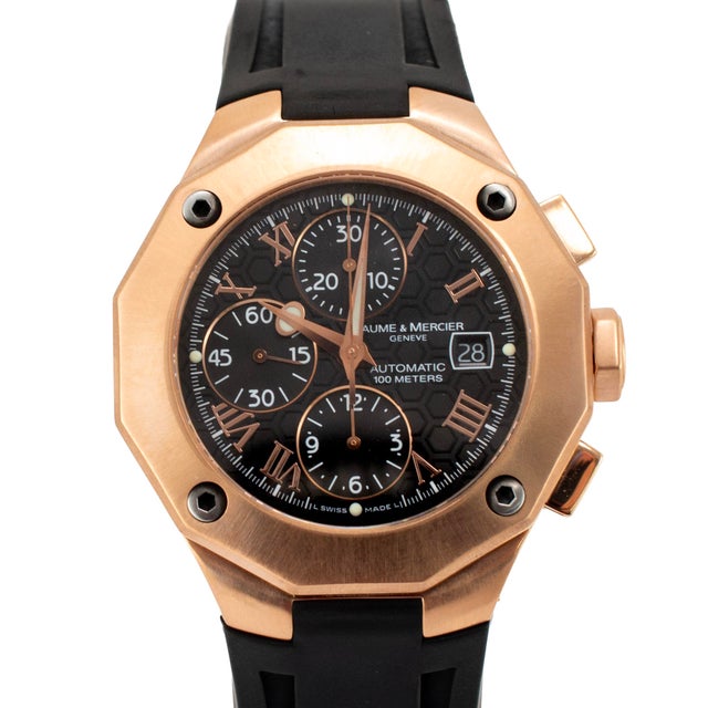 Brand: Baume ET Mercier Gender: Men's Metal Type: 18K Rose Gold Length: 8.50 inches Diameter: 42.00 mm Weight: 171.39...