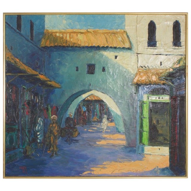 Blue Middle Eastern Building Painting For Sale - Image 8 of 8