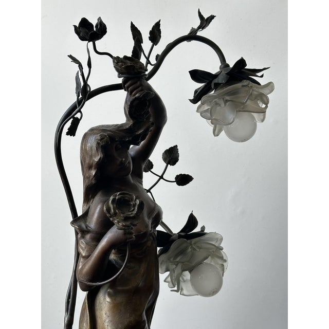 Zinc and Glass Lamp with Nymph from Julien Caussé, 1900s For Sale - Image 11 of 17