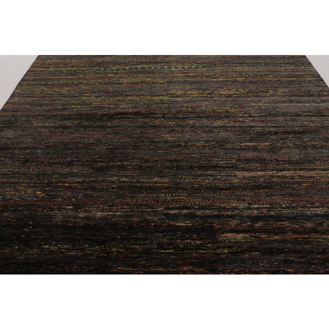 Rug & Kilim Rug & Kilim’s Modern Textural Rug, Polychromatic Striae on Rich Black Tones For Sale - Image 4 of 8