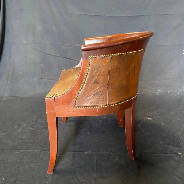 French Neoclassical Distressed Leather & Walnut Dressing Table or Desk Chair For Sale - Image 10 of 11