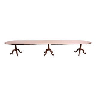 Henkel Harris Georgian Solid Mahogany Monumental Triple Pedestal Extension Dining Table, Newly Refinished For Sale