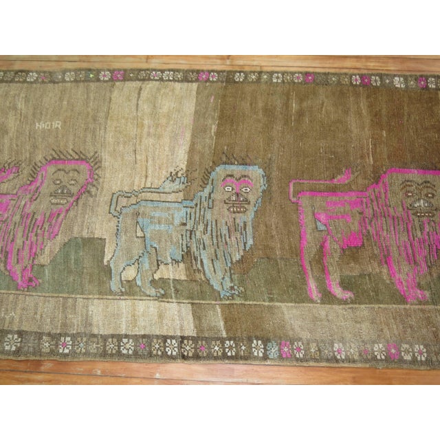 Surreal Vintage Turkish Lion Pictorial Runner 3'9'' x 9'5''