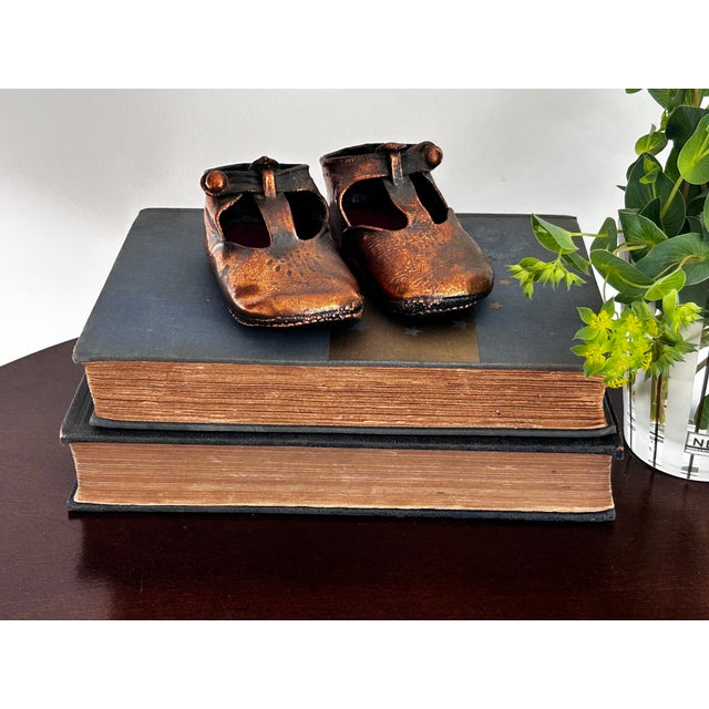 Vintage Pair Mid Century Modern Copper Plated Baby Shoes Nursery Decor For Sale In Charlotte - Image 6 of 14