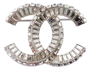 Chanel Classic Silver CC Baguette Crystal Brooch