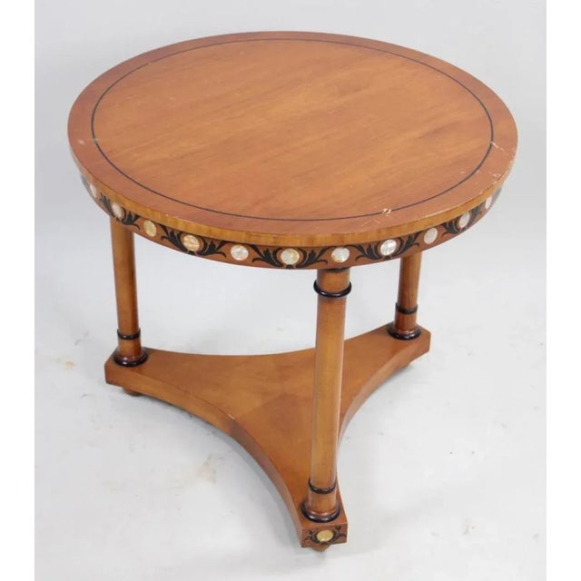 1950s Empire Style Round Entry or Side Table Inlaid With Mother of Pearl For Sale - Image 4 of 9